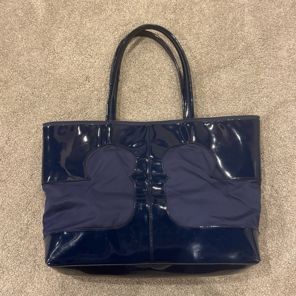 Tory Burch Blue Nylon Amalie Big T Logo Tote - Picture 6 of 9